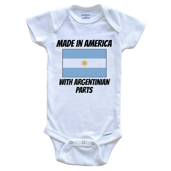 Made In America With Argentinian Parts Argentina Flag Funny Baby Bodysuit - Cute One Piece Baby Bodysuit, 3-6 Months White