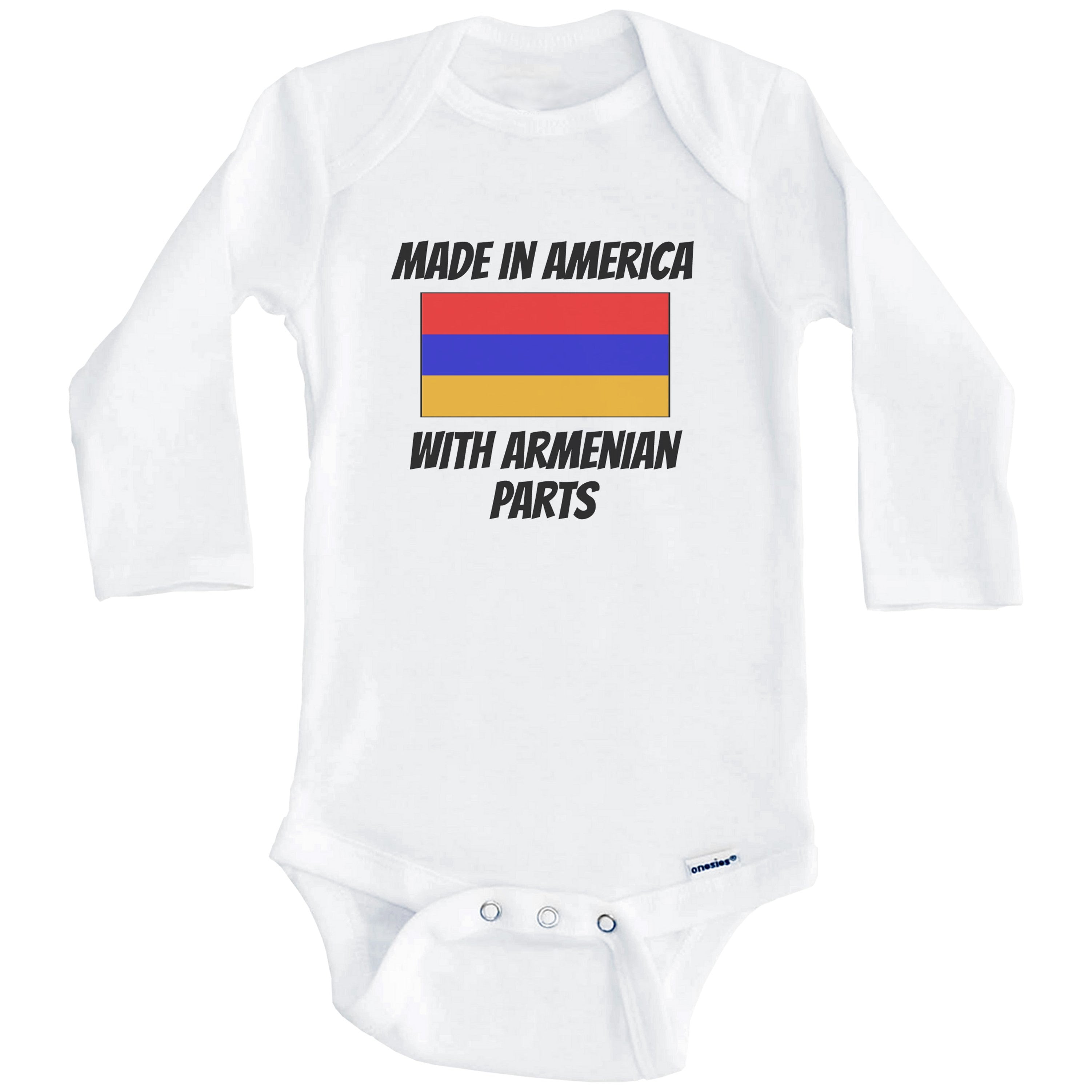 Made In America With Armenian Parts Armenia Flag Funny One Piece Baby Bodysuit (Long Sleeve), 0-3 Months White