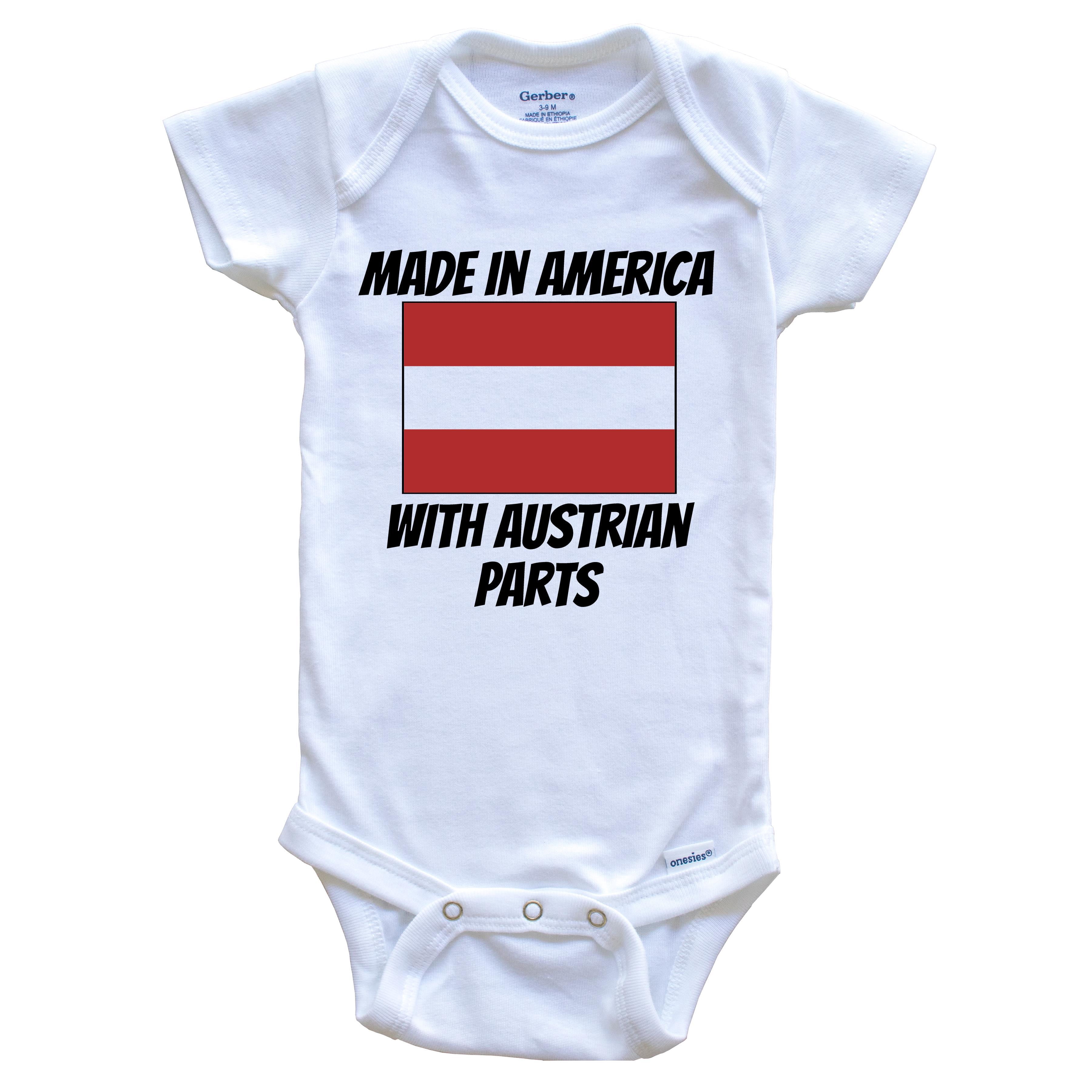 Made In America With Austrian Parts Austria Flag Funny Baby Bodysuit - Cute One Piece Baby Bodysuit, 3-6 Months White