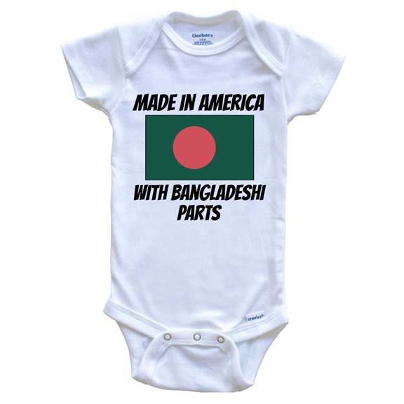 Made In America With Bangladeshi Parts Bangladesh Flag Funny Baby Bodysuit - Cute One Piece Baby Bodysuit, 0-3 Months White