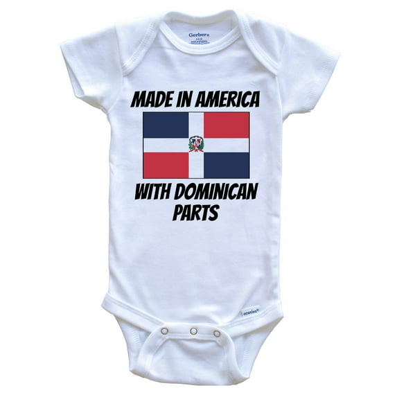 Made In America With Dominican Parts Dominican Republic Flag Funny Baby Bodysuit - Cute One Piece Baby Bodysuit, 3-6 Months White