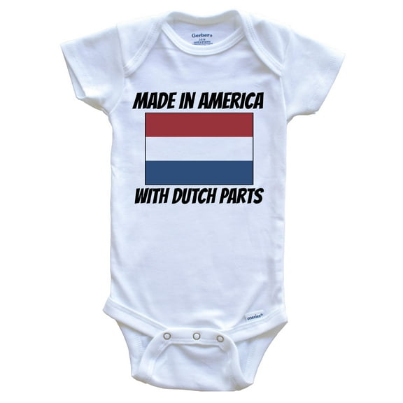 Made In America With Dutch Parts Netherlands Flag Funny Baby Bodysuit - Cute One Piece Baby Bodysuit, 0-3 Months White