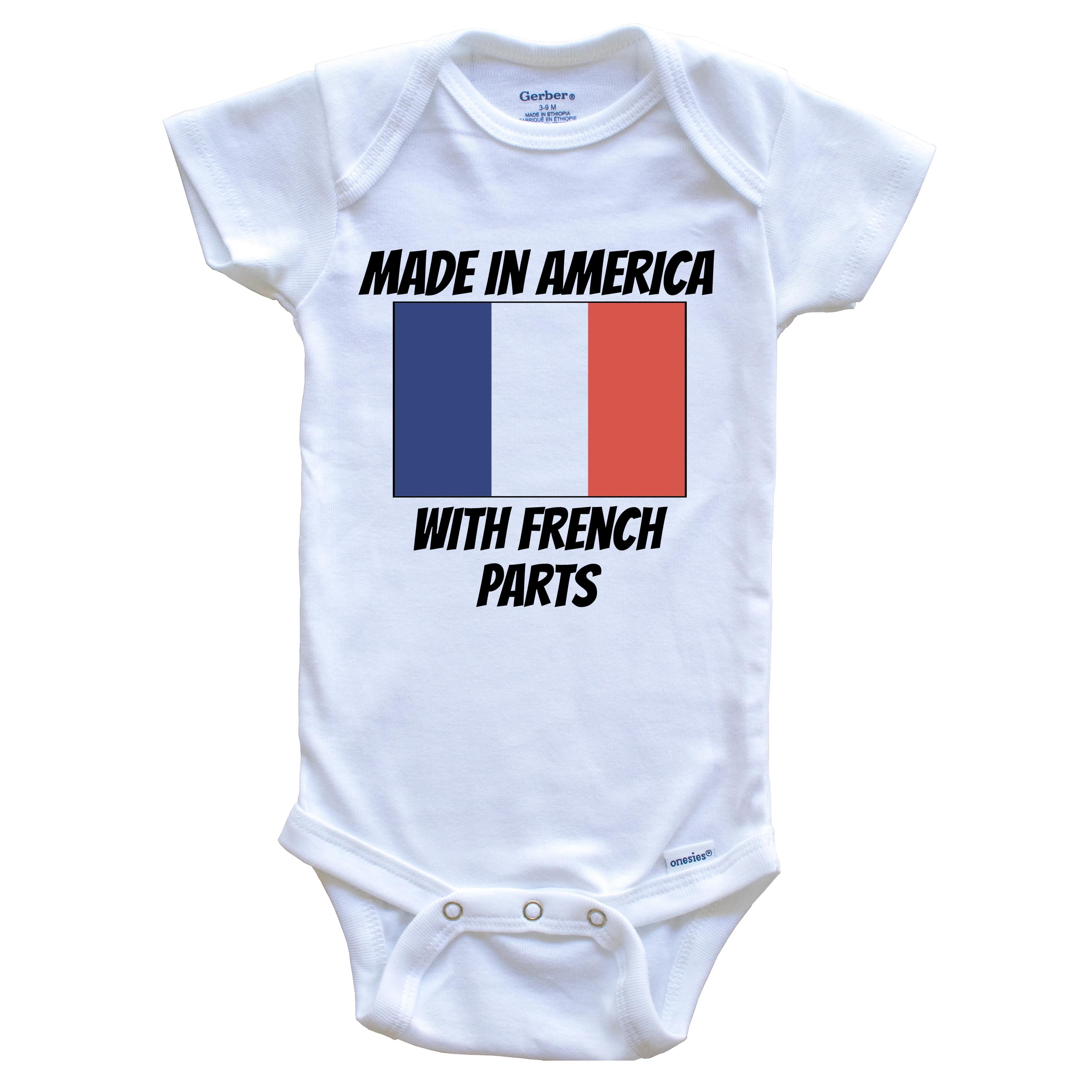 Made In America With French Parts France Flag Funny Baby Bodysuit - Cute One Piece Baby Bodysuit, 6-9 Months White