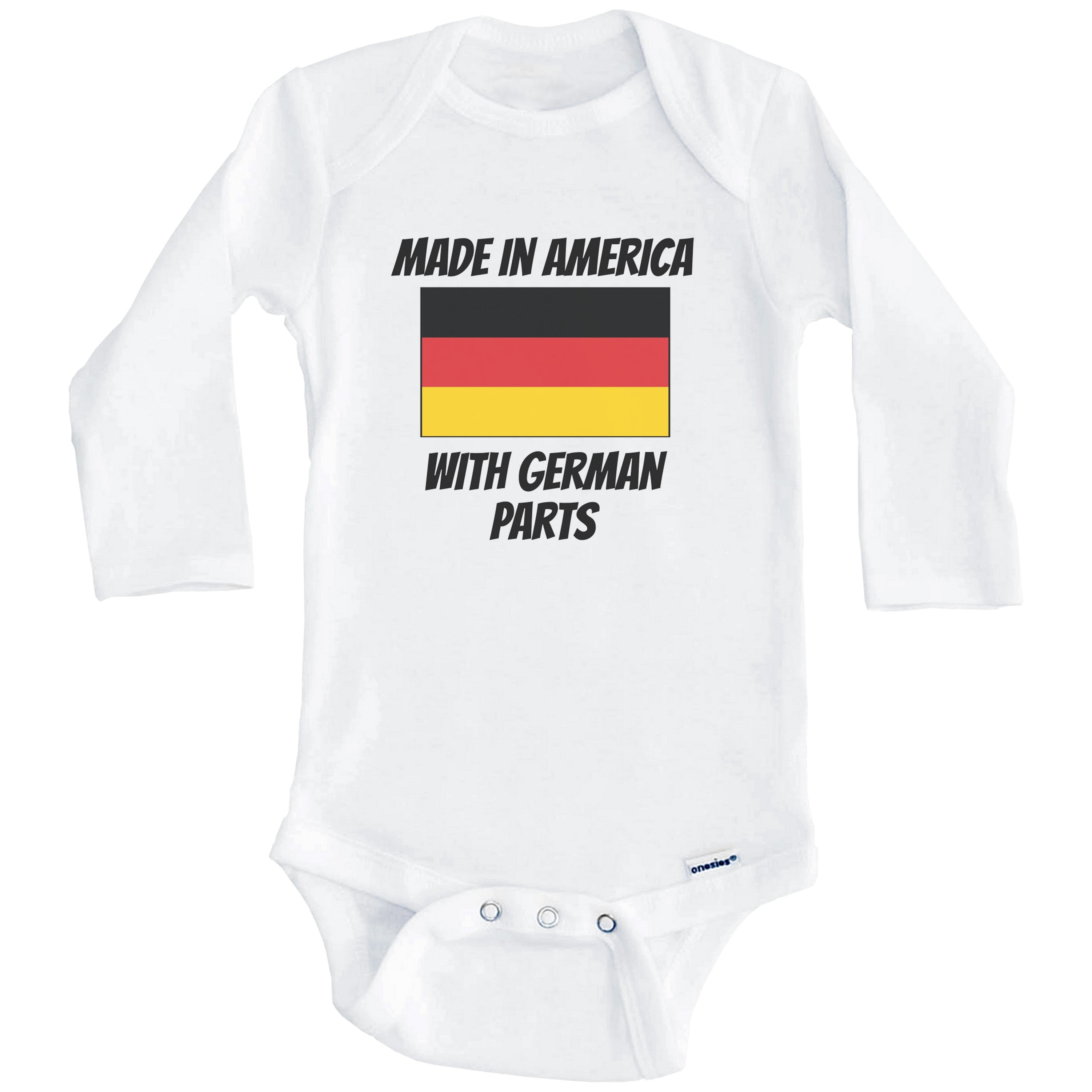 Made In America With German Parts Germany Flag Funny One Piece Baby Bodysuit (Long Sleeve), 3-6 Months White
