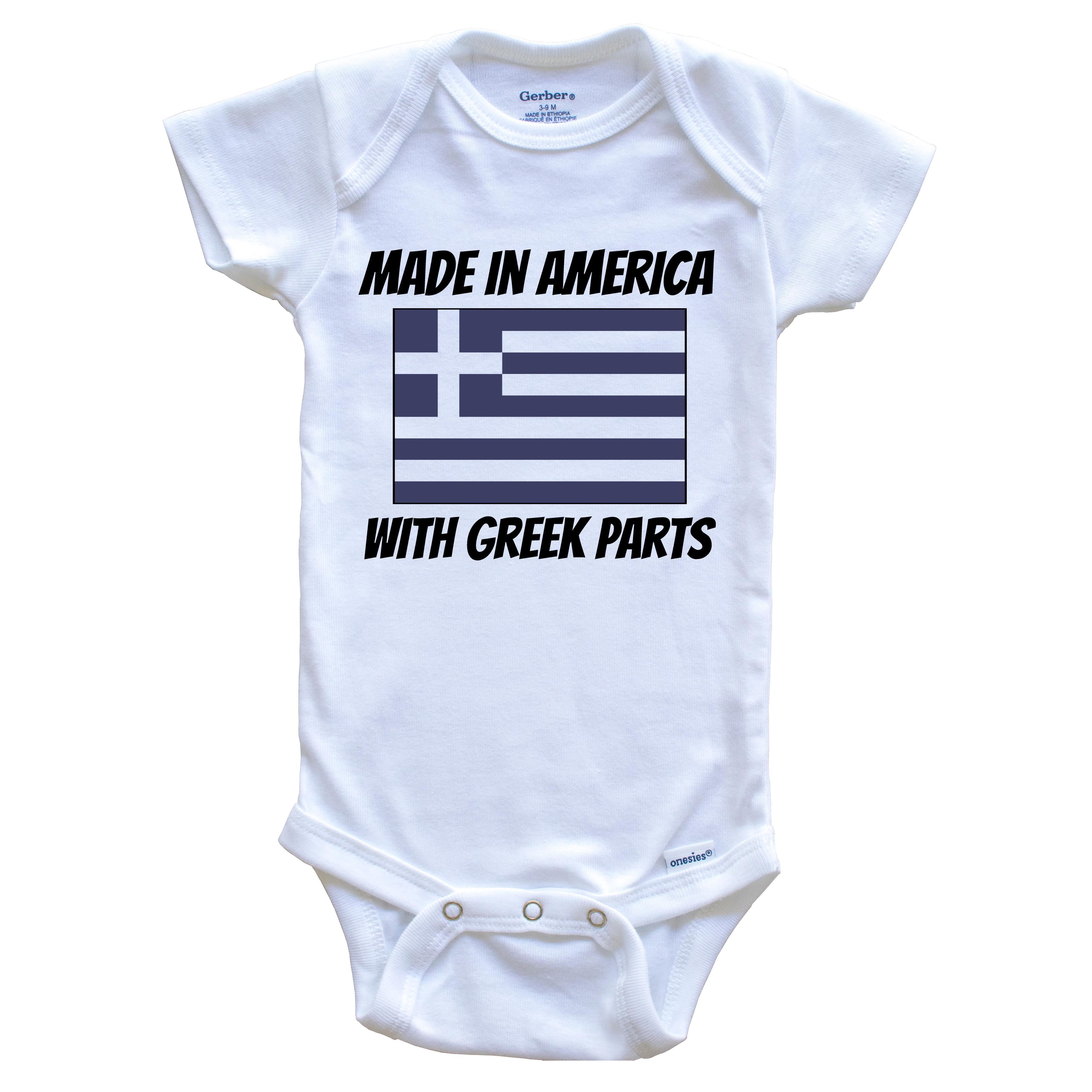 Made In America With Greek Parts Greece Flag Funny Baby Bodysuit - Cute One Piece Baby Bodysuit, 3-6 Months White