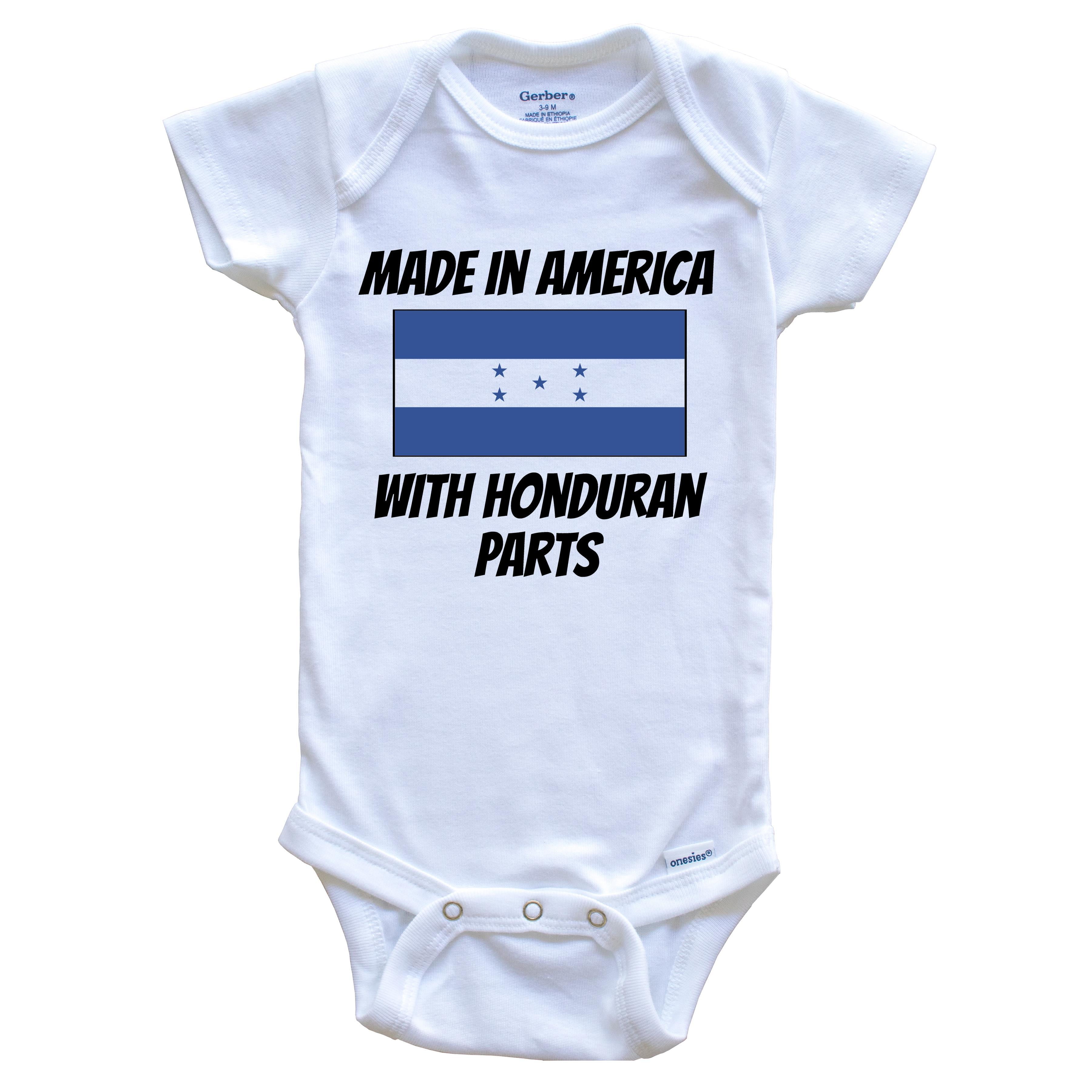 Made In America With Honduran Parts Honduras Flag Funny Baby Bodysuit - Cute One Piece Baby Bodysuit, 6-9 Months White