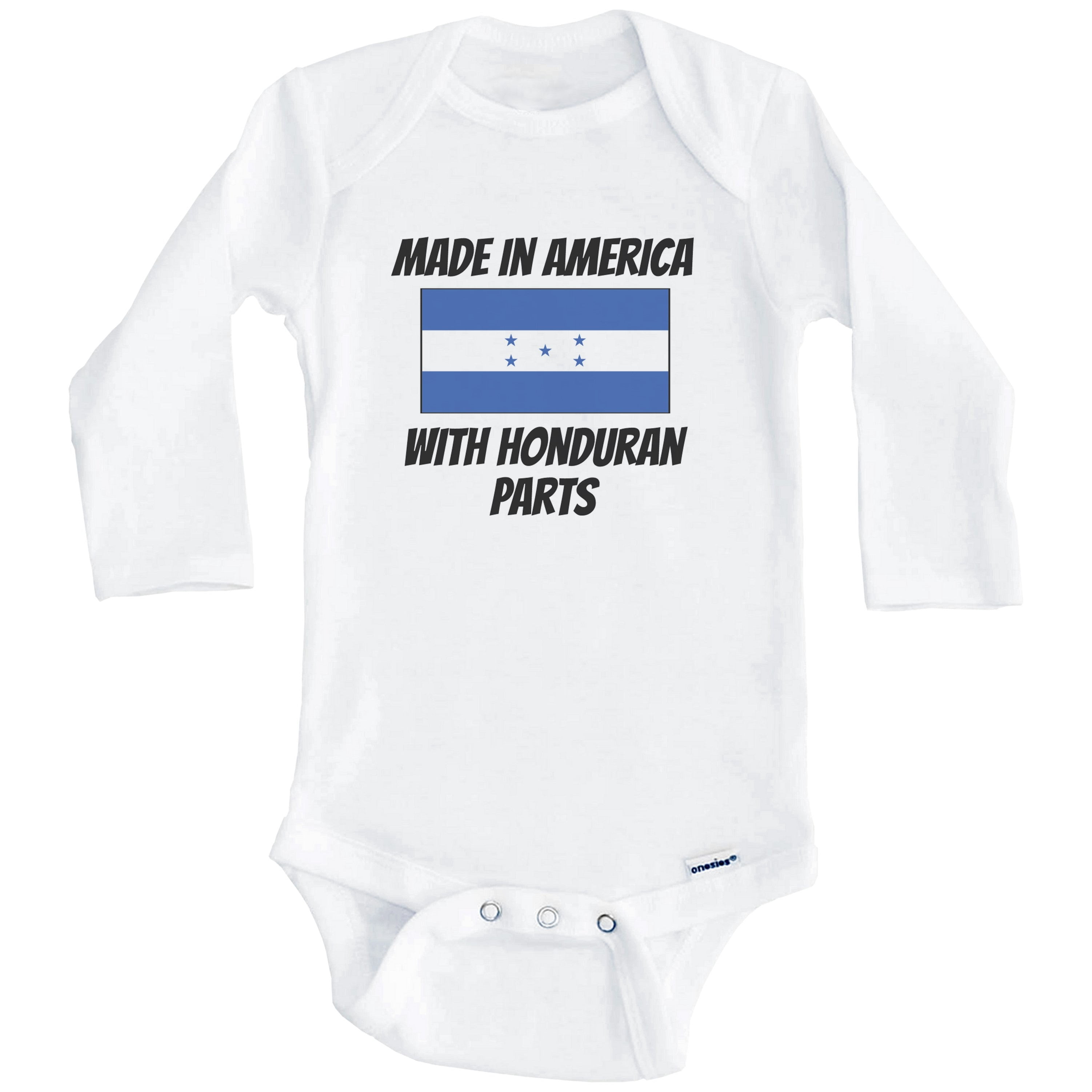 Made In America With Honduran Parts Honduras Flag Funny One Piece Baby Bodysuit (Long Sleeve), 0-3 Months White