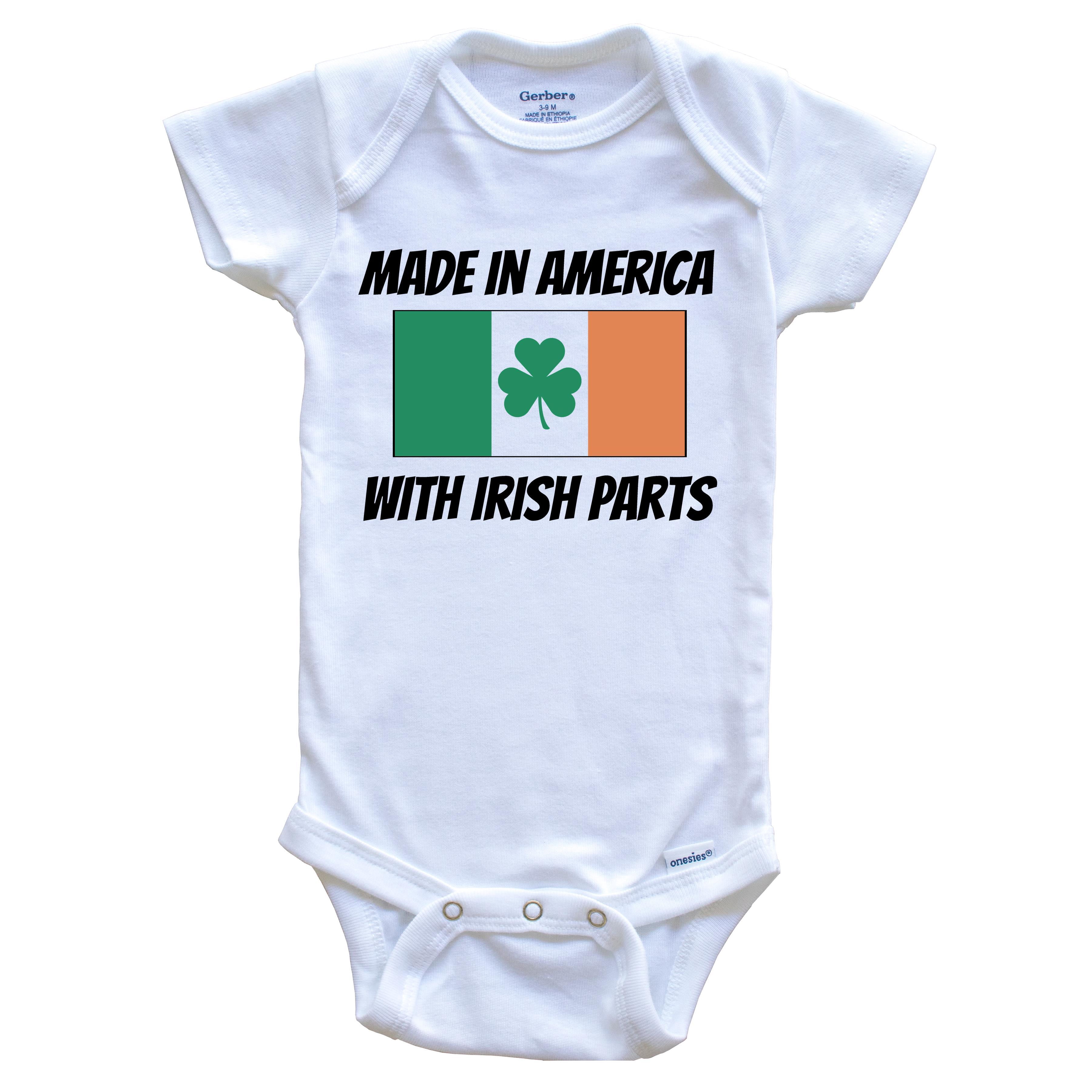 Made In America With Irish Parts Ireland Flag Funny Baby Bodysuit - Cute One Piece Baby Bodysuit, 6-9 Months White