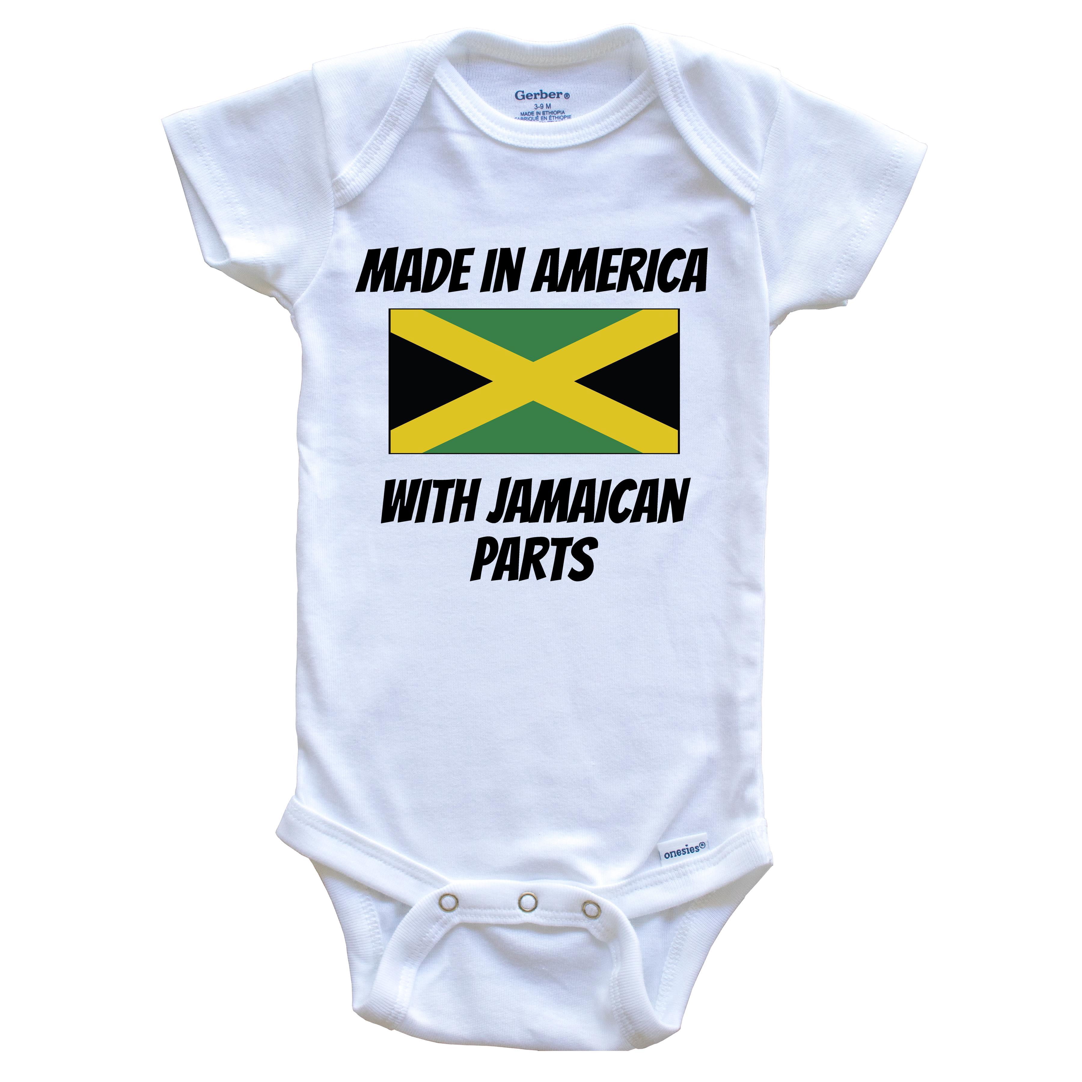 Made In America With Jamaican Parts Jamaica Flag Funny Baby Bodysuit - Cute One Piece Baby Bodysuit, 0-3 Months White