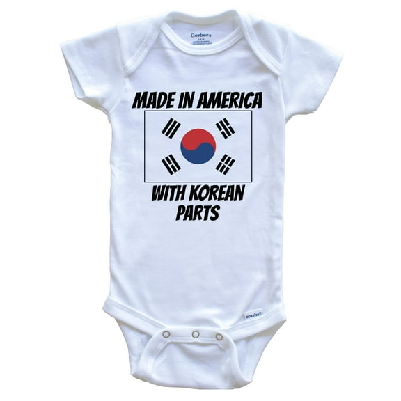 Made In America With Korean Parts South Korea Flag Funny Baby Bodysuit - Cute One Piece Baby Bodysuit, 0-3 Months White