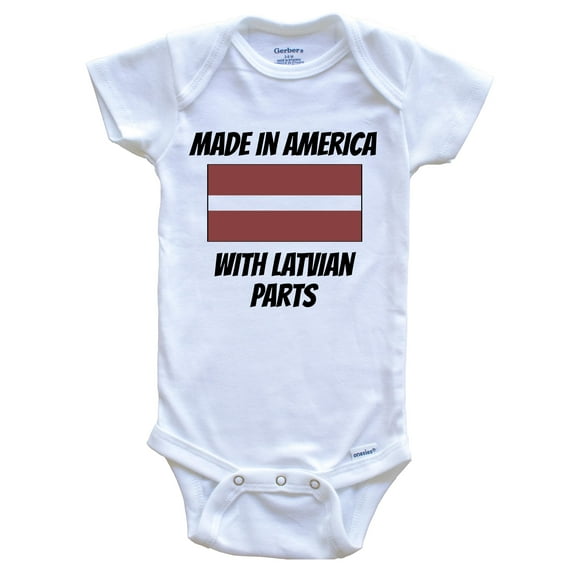 Made In America With Latvian Parts Latvia Flag Funny Baby Bodysuit - Cute One Piece Baby Bodysuit, 6-9 Months White