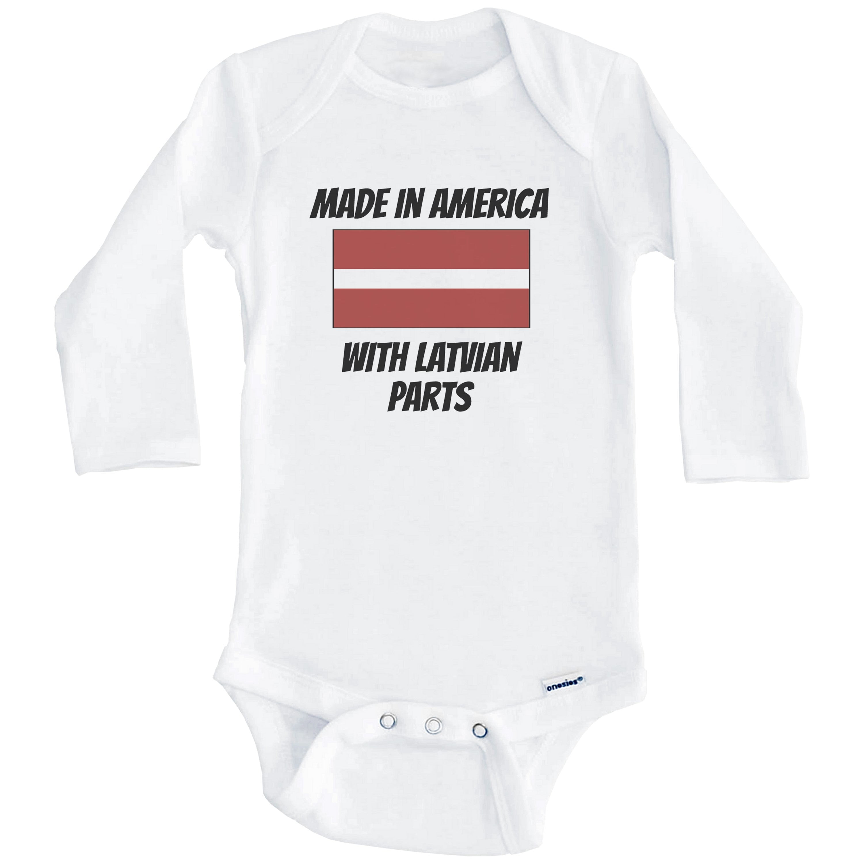 Made In America With Latvian Parts Latvia Flag Funny One Piece Baby Bodysuit (Long Sleeve), 0-3 Months White