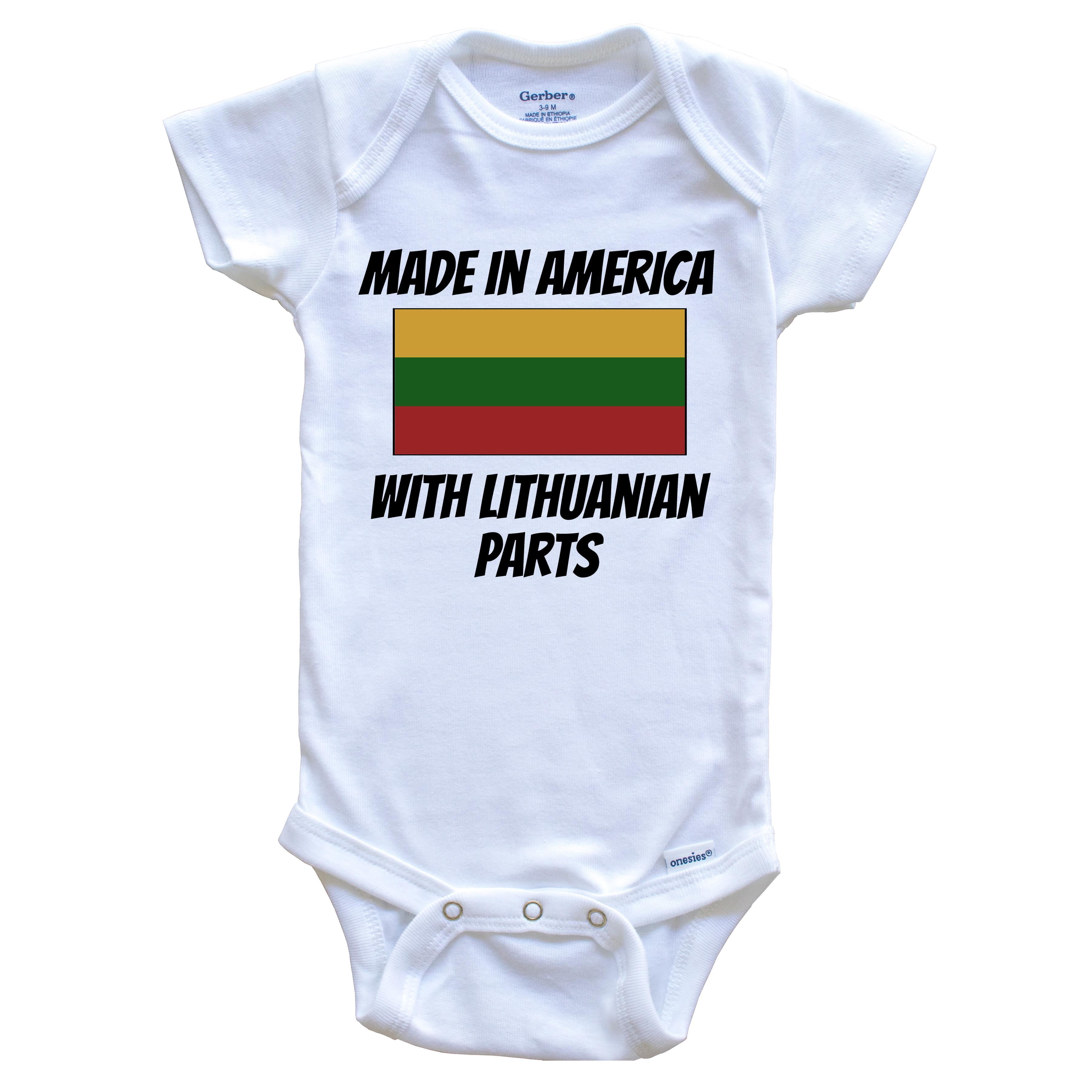Made In America With Lithuanian Parts Lithuania Flag Funny Baby Bodysuit - Cute One Piece Baby Bodysuit, 0-3 Months White