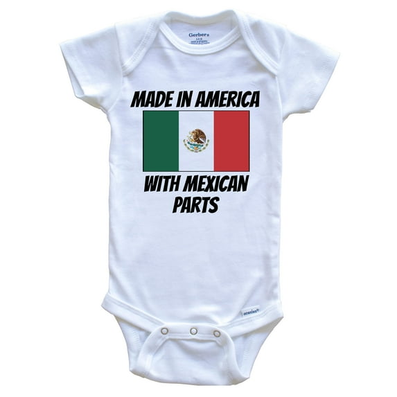Made In America With Mexican Parts Mexico Flag Funny Baby Bodysuit - Cute One Piece Baby Bodysuit, 0-3 Months White