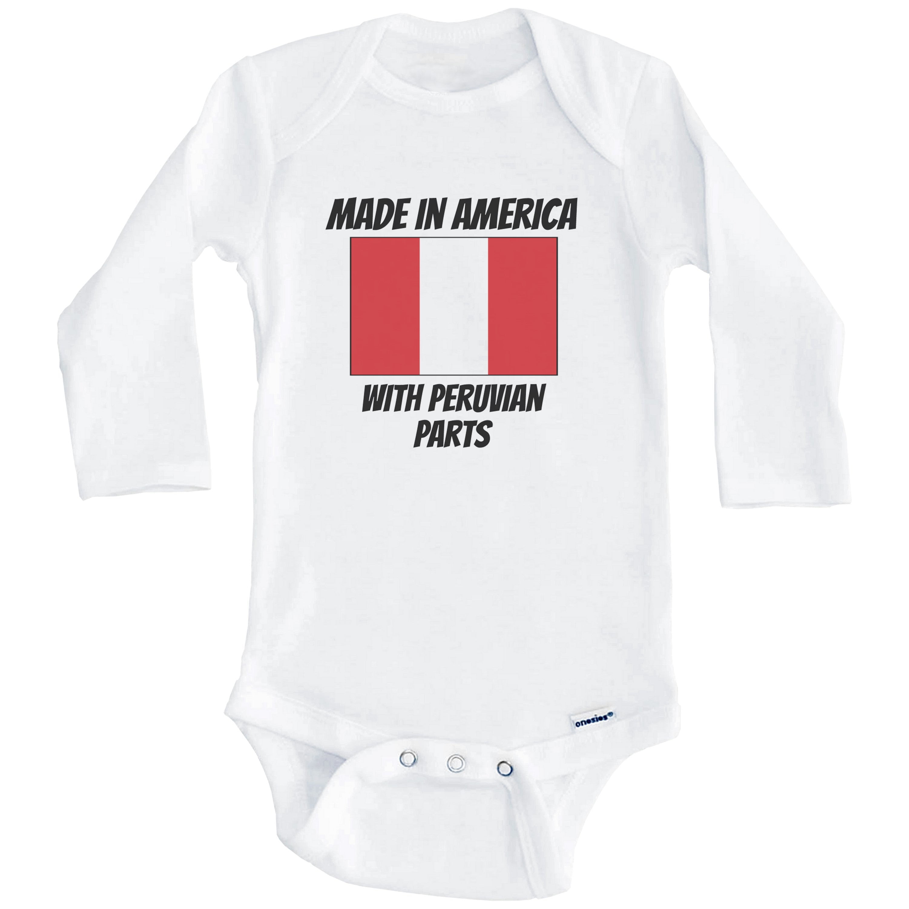 Made In America With Peruvian Parts Peru Flag Funny One Piece Baby Bodysuit (Long Sleeve), 0-3 Months White
