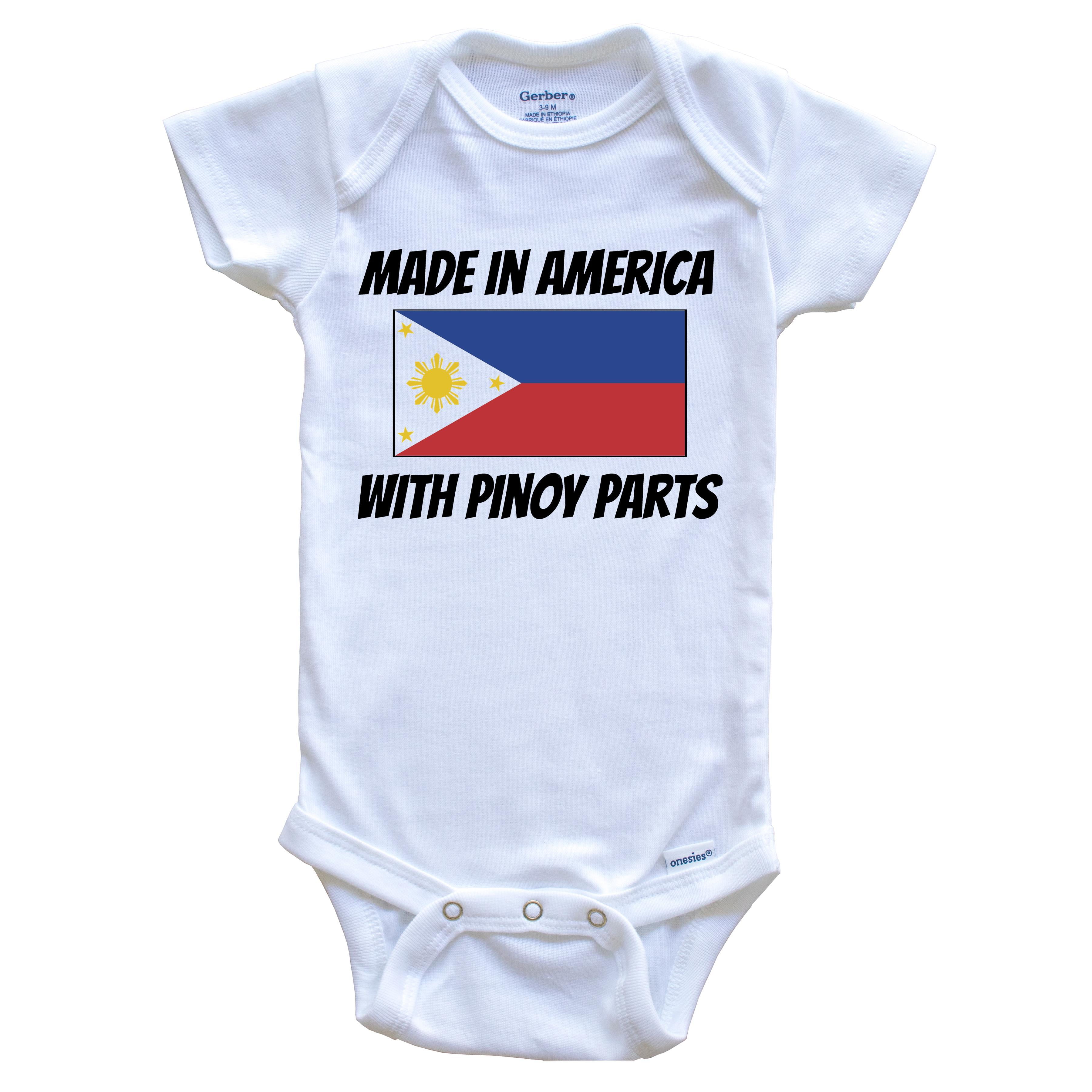 Made In America With Pinoy Parts Philippines Flag Funny Baby Bodysuit - Cute One Piece Baby Bodysuit, 0-3 Months White