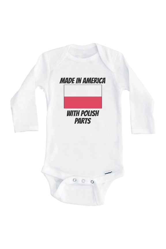 Made In America With Polish Parts Poland Flag Funny One Piece Baby Bodysuit (Long Sleeve), 0-3 Months White