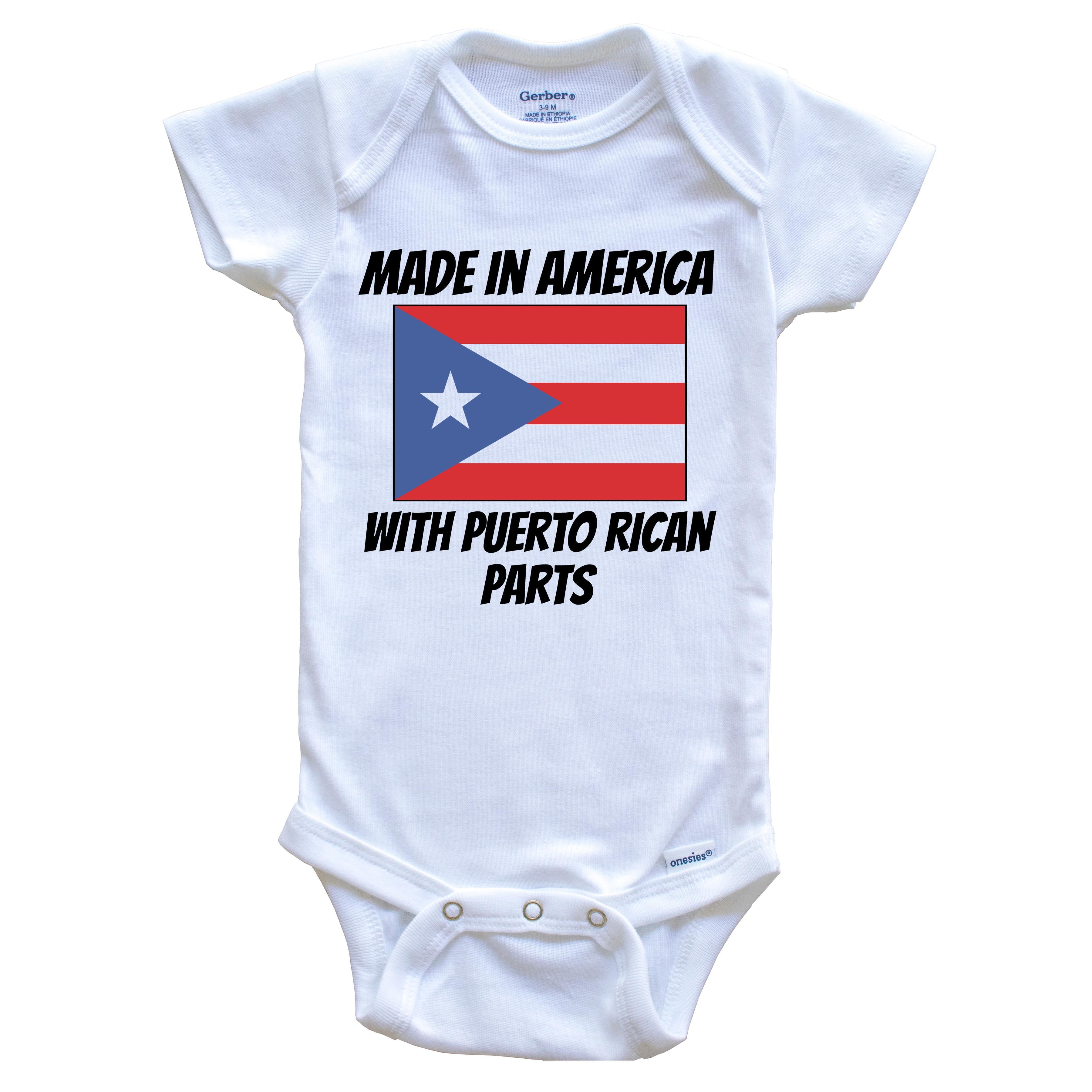 Made In America With Puerto Rican Parts Puerto Rico Flag Funny Baby Bodysuit - Cute One Piece Baby Bodysuit, 0-3 Months White