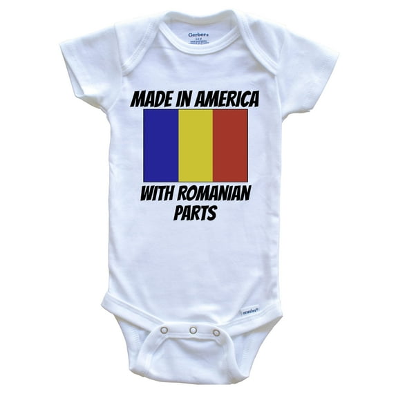 Made In America With Romanian Parts Romania Flag Funny Baby Bodysuit - Cute One Piece Baby Bodysuit, 6-9 Months White
