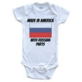 thumbnail image 1 of Made In America With Russian Parts Russia Flag Funny Baby Bodysuit - Cute One Piece Baby Bodysuit, 0-3 Months White, 1 of 2
