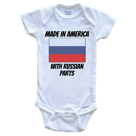 Made In America With Russian Parts Russia Flag Funny Baby Bodysuit - Cute One Piece Baby Bodysuit, 0-3 Months White