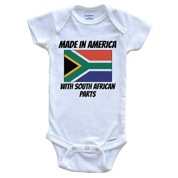 Made In America With South African Parts South Africa Flag Funny Baby Bodysuit - Cute One Piece Baby Bodysuit, 0-3 Months White