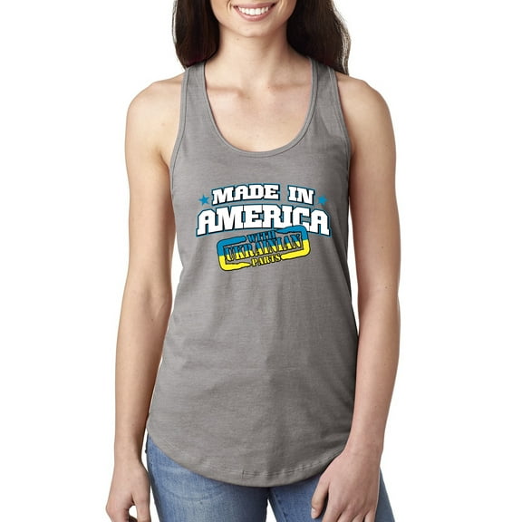 Made In America With Ukrainian Parts Ladies Racerback Tank Top, Heather Grey, X-Large