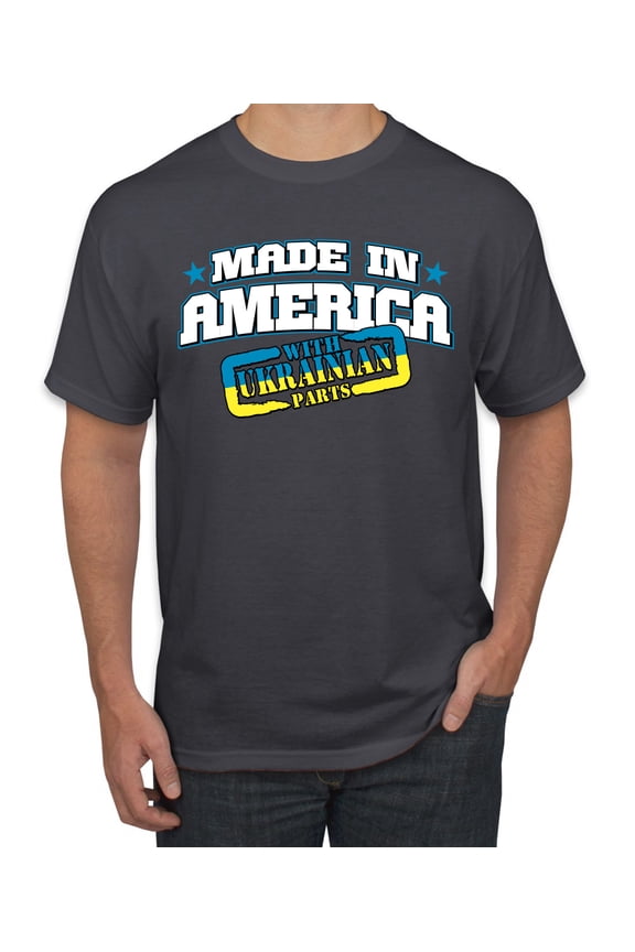 Made In America With Ukrainian Parts Men's Graphic T-Shirt, Charcoal, Small