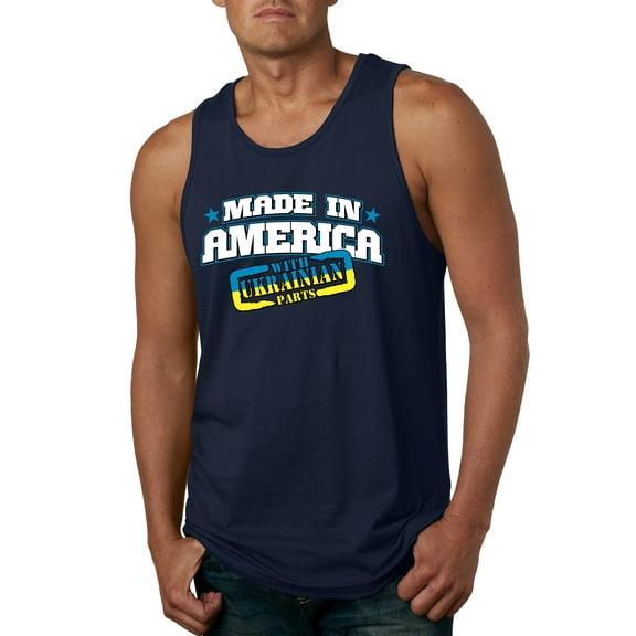 Made In America With Ukrainian Parts Mens Graphic Tank Top, Navy, Large