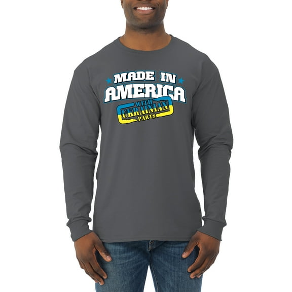Made In America With Ukrainian Parts Mens Long Sleeve Shirt, Charcoal, Medium