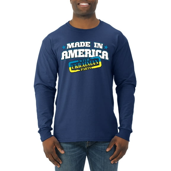 Made In America With Ukrainian Parts Mens Long Sleeve Shirt, Navy, Small