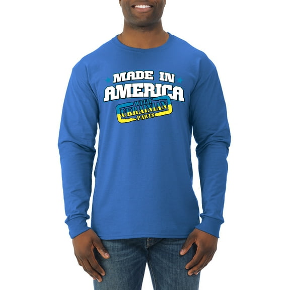 Made In America With Ukrainian Parts Mens Long Sleeve Shirt, Royal, Small