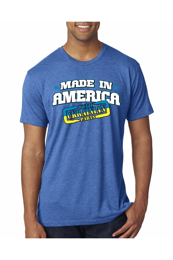 Made In America With Ukrainian Parts Mens Premium Tri Blend T-Shirt, Vintage Royal, Small