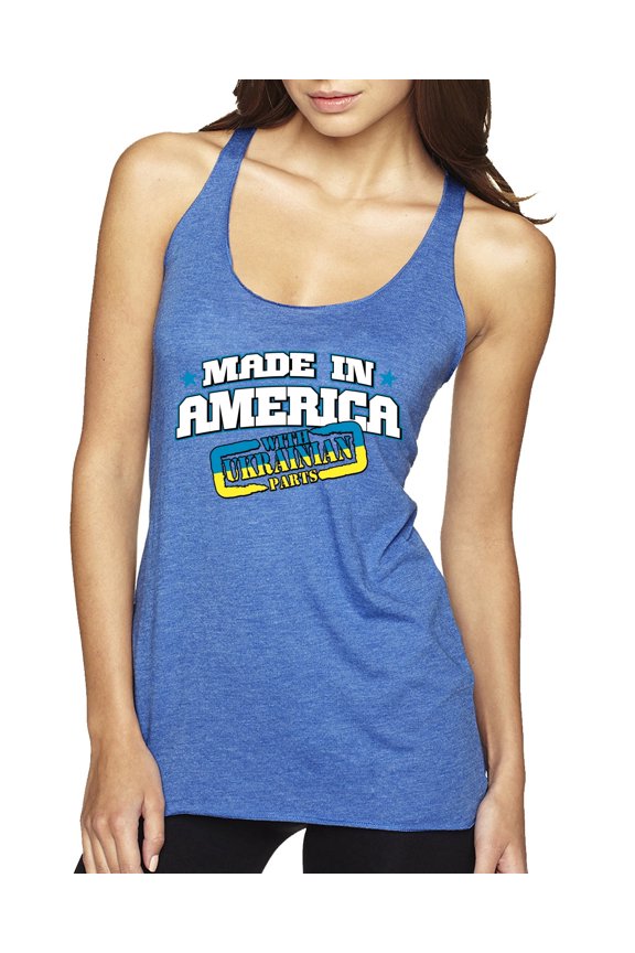 Made In America With Ukrainian Parts Tri-Blend Racerback Tank Top, Vintage Royal, Large