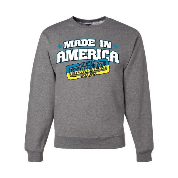 Made In America With Ukrainian Parts Unisex Crewneck Graphic Sweatshirt, Heather Grey, Large