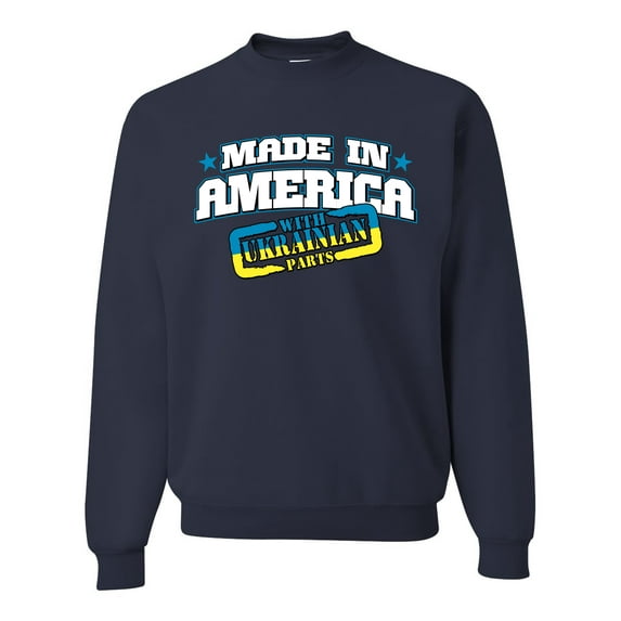 Made In America With Ukrainian Parts Unisex Crewneck Graphic Sweatshirt, Navy, Small