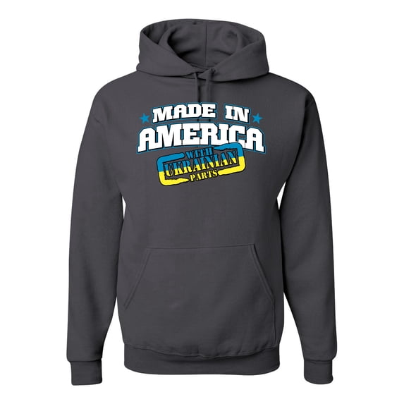 Made In America With Ukrainian Parts Unisex Graphic Hoodie Sweatshirt, Charcoal, XX-Large