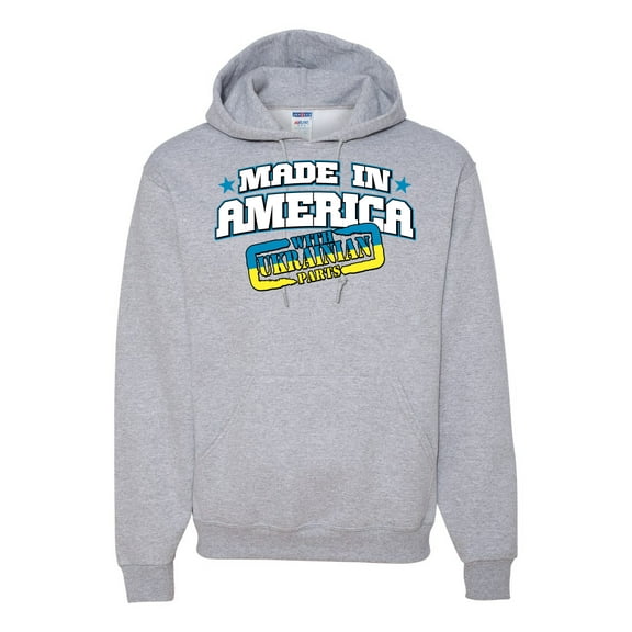 Made In America With Ukrainian Parts Unisex Graphic Hoodie Sweatshirt, Heather Grey, 3X-Large