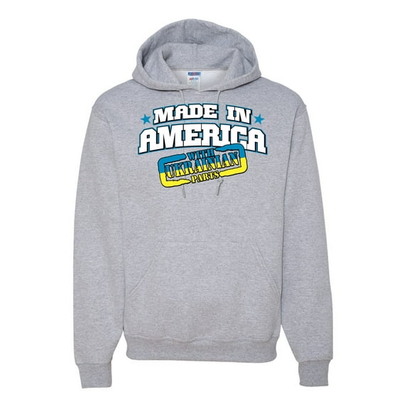 Made In America With Ukrainian Parts Unisex Graphic Hoodie Sweatshirt, Heather Grey, Medium