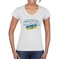 thumbnail image 1 of Made In America With Ukrainian Parts Womenâ€™s Standard V-Neck Tee, White, Large, 1 of 4