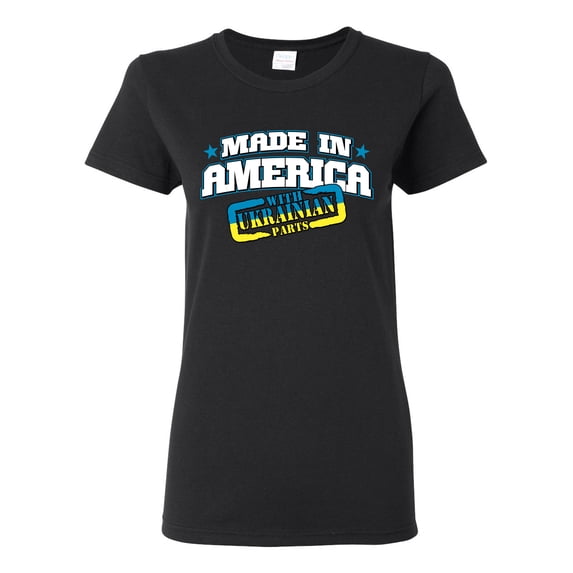 Made In America With Ukrainian Parts Womens Graphic T-Shirt, Black, Large