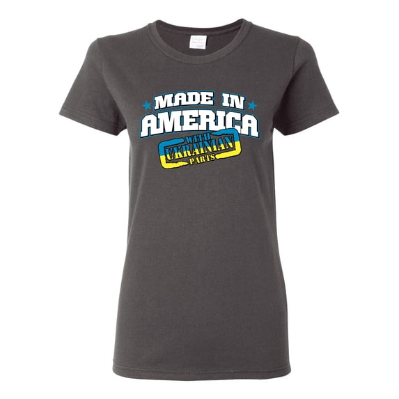 Made In America With Ukrainian Parts Womens Graphic T-Shirt, Charcoal, Large