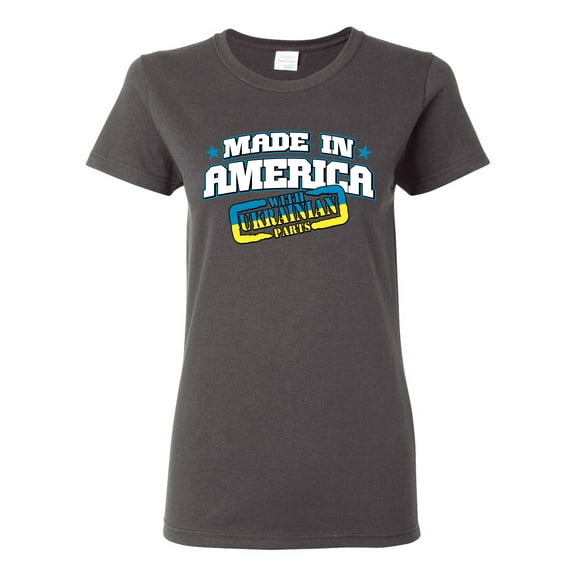 Made In America With Ukrainian Parts Womens Graphic T-Shirt, Charcoal, Medium