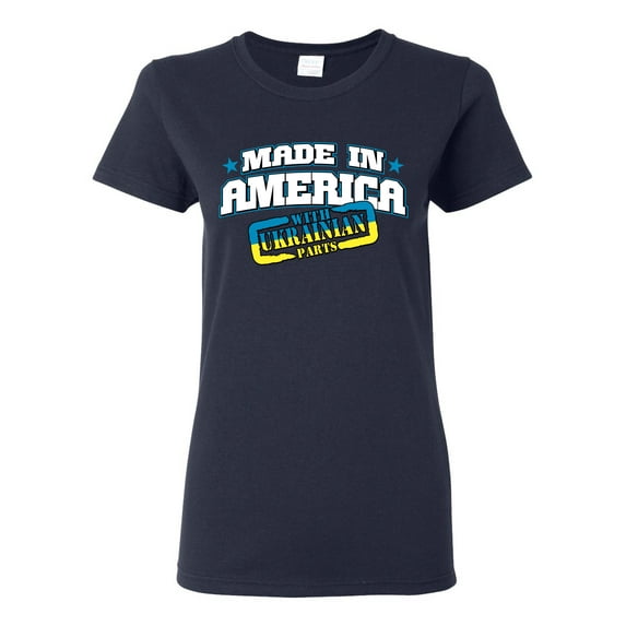 Made In America With Ukrainian Parts Womens Graphic T-Shirt, Navy, 3X-Large