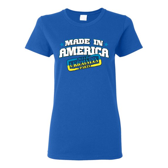 Made In America With Ukrainian Parts Womens Graphic T-Shirt, Royal, 3X-Large