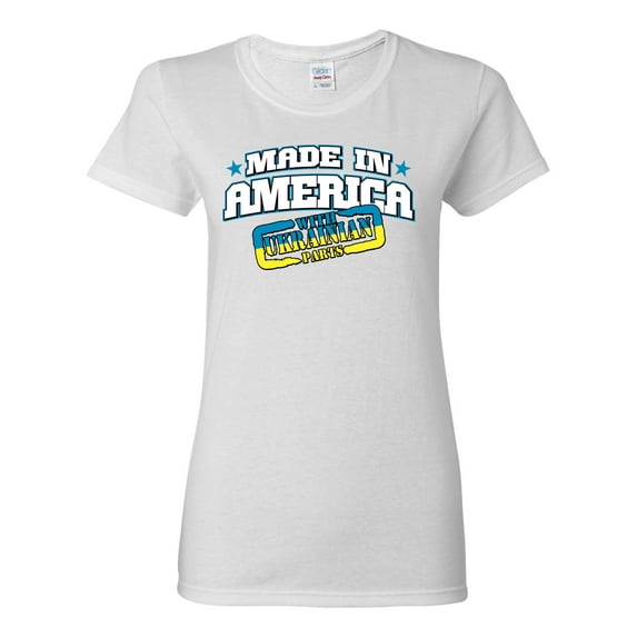 Made In America With Ukrainian Parts Womens Graphic T-Shirt, White, XX-Large