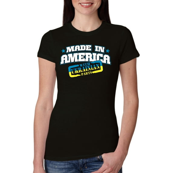 Made In America With Ukrainian Parts Womens Slim Fit Junior Tee, Black, XX-Large