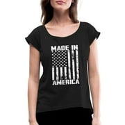 Made In America Women's Roll Cuff T-Shirt Rolled Sleeve Tee