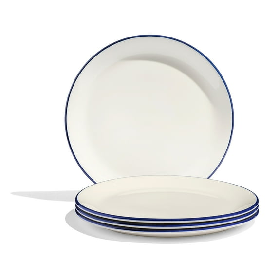 Made In Cookware - 10" Dinner Plates - Set of 4 - White With Navy Rim - Porcelain - Crafted in England
