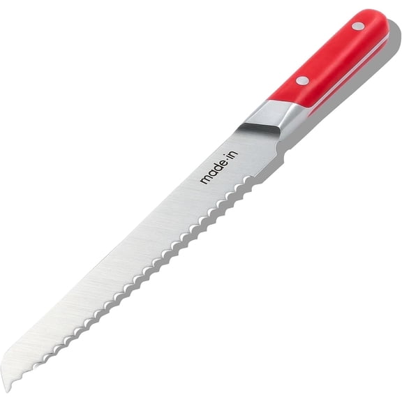 Made In Cookware - 9" Inch Bread Knife - Crafted in France - Full Tang With Pomme Red Handle